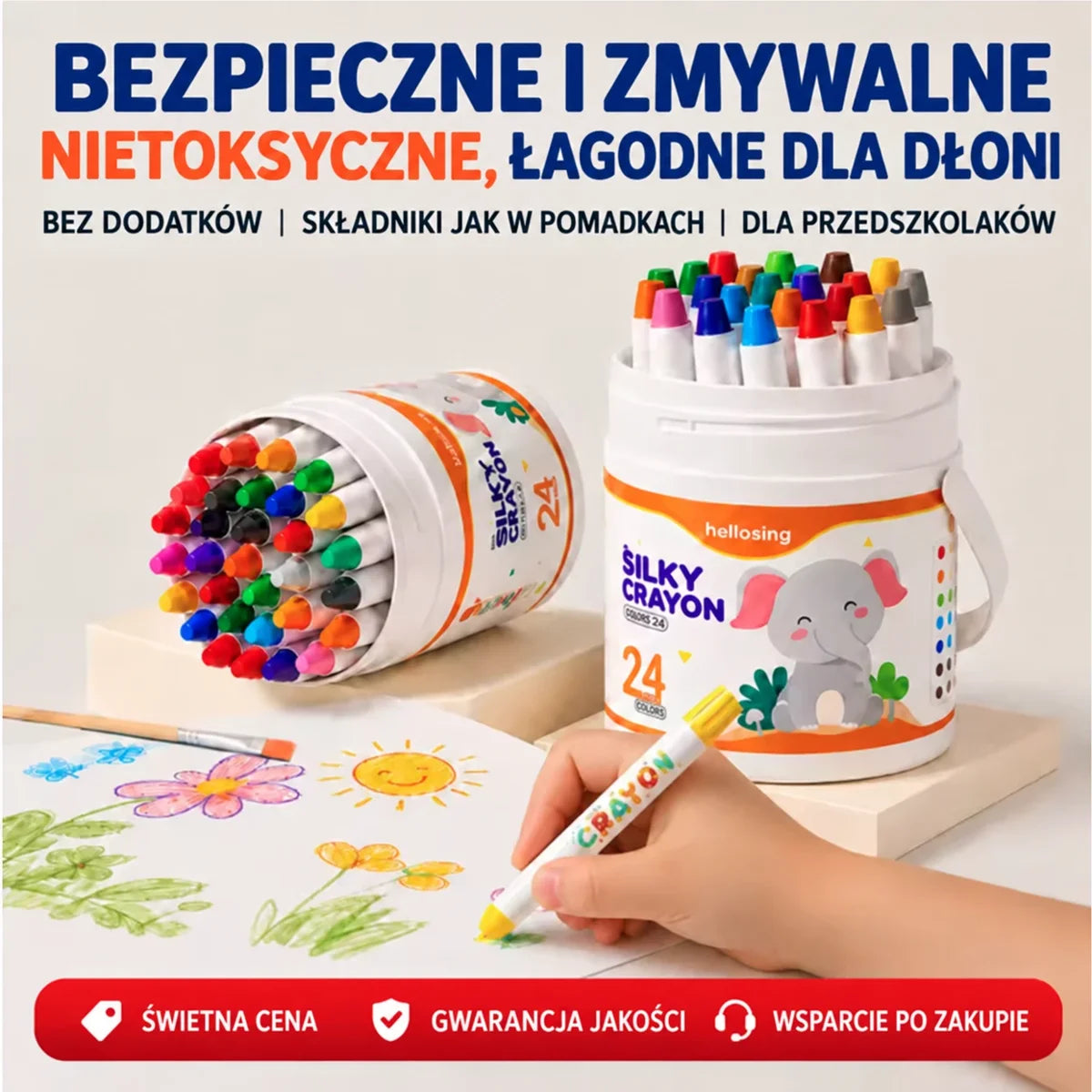 Nietoksyczne kredki łagodne dla dłoni